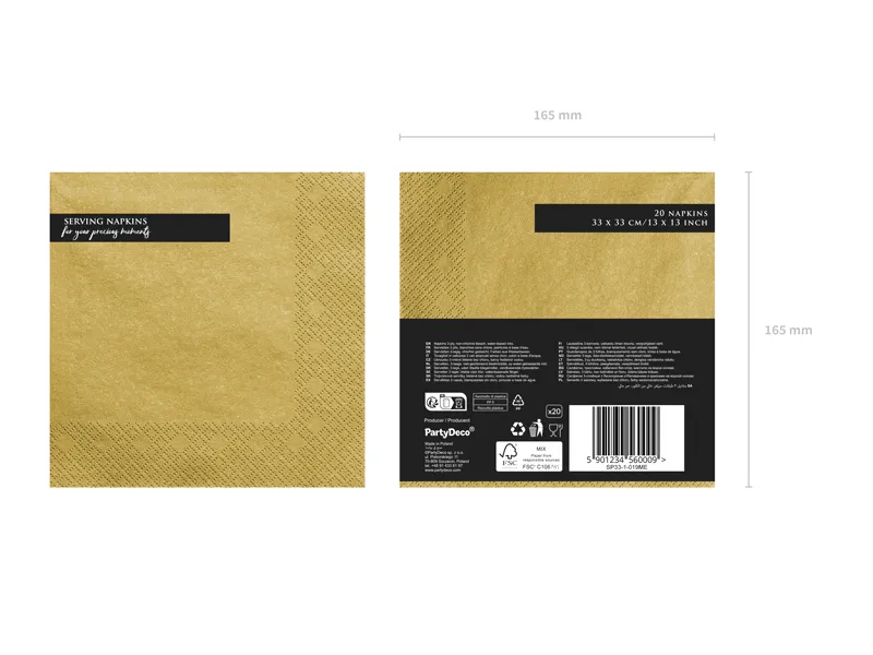 Serwetki trójwarstwowe złoty, metalizowany 33x33 cm