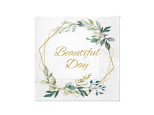 Serwetki weselne Beautiful Day z listkami 33x33 cm