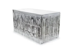 Skirting foliowy z frędzlami srebrny 300x80 cm