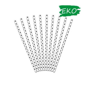 Słomki papierowe białe w czarne kropki 19.5cm
