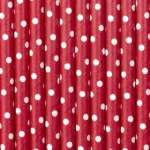 Słomki papierowe czerwone kropki, 19.5 cm