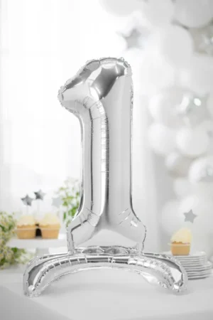 Stojący balon foliowy Cyfra ''1'' 70cm srebrny