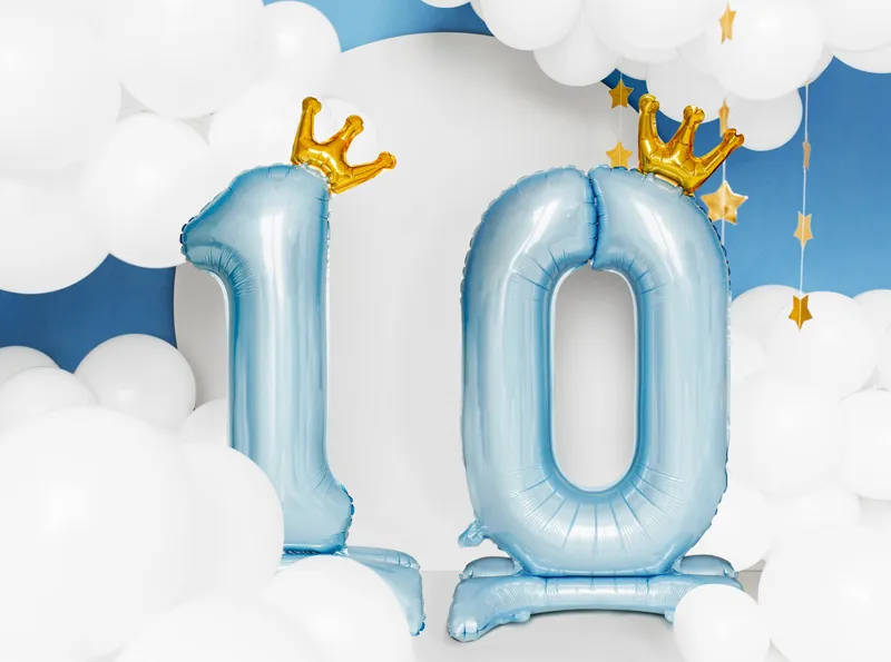 Stojący balon foliowy cyfra ''0'', 84 cm, błękit 2
