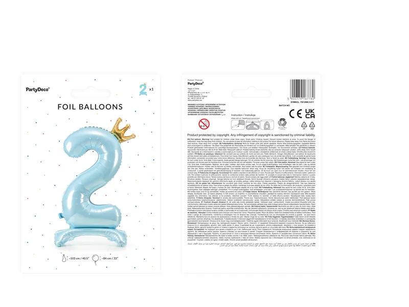 Stojący balon foliowy cyfra ''2'', 84 cm, błękit 3