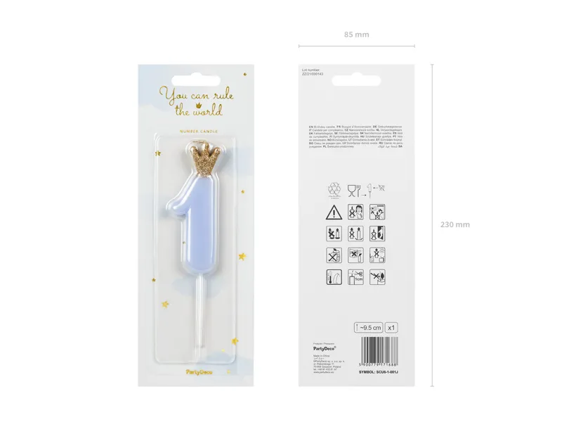 Świeczka urodzinowa Cyferka 1, jasny niebieski 9.5cm
