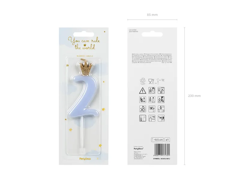 Świeczka urodzinowa Cyferka 2, jasny niebieski 9.5cm