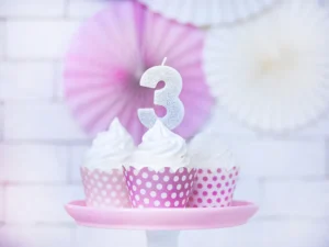 Świeczka urodzinowa Cyferka 3 srebrny 7cm