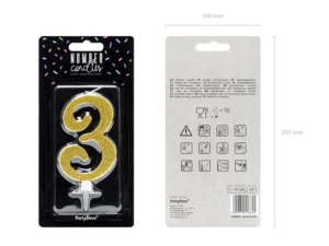 Świeczka urodzinowa Cyferka 3 złoty 10cm