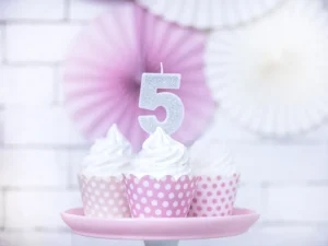 Świeczka urodzinowa Cyferka 5 srebrny 7cm