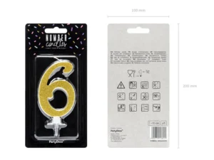 Świeczka urodzinowa Cyferka 6 złoty 10cm