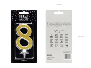 Świeczka urodzinowa Cyferka 8 złoty 10cm