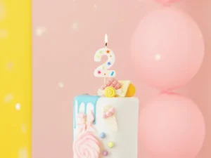 Świeczka urodzinowa Cyfra ''2'' biała konfetti 5.5cm