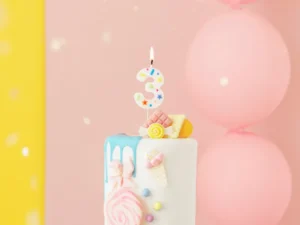 Świeczka urodzinowa Cyfra ''3'' biała konfetti 5.5cm