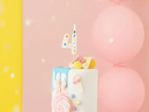 Świeczka urodzinowa Cyfra ''4'' biała konfetti 5.5cm