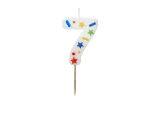 Świeczka urodzinowa Cyfra ''7'' biała konfetti 5.5 cm
