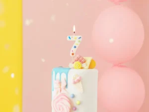 Świeczka urodzinowa Cyfra ''7'' biała konfetti 5.5cm