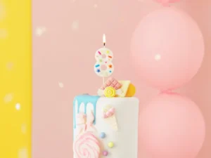 Świeczka urodzinowa Cyfra ''8'' biała konfetti 5.5cm