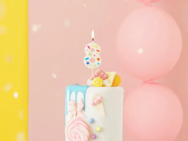 Świeczka urodzinowa Cyfra ''8'' biała konfetti 5.5cm