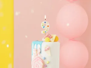 Świeczka urodzinowa Cyfra ''9'' biała konfetti 5.5cm