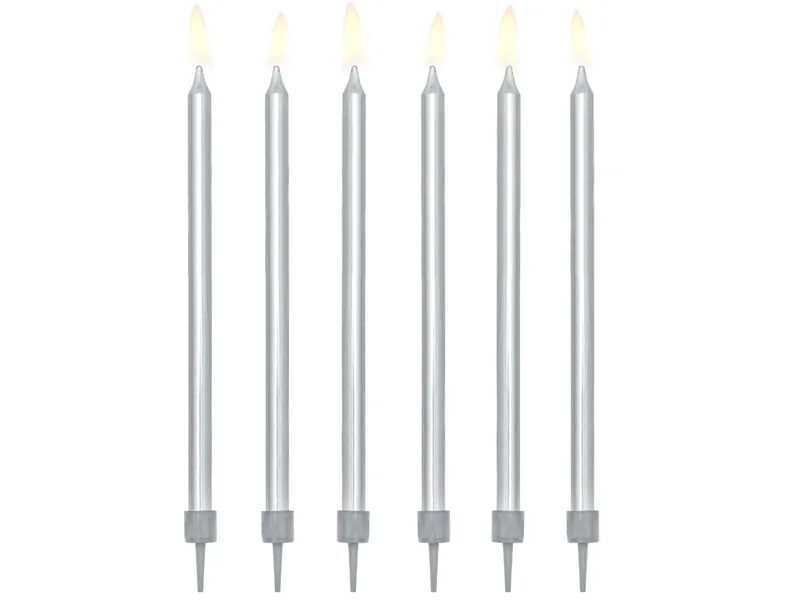 Świeczki urodzinowe gładkie srebrne 12.5cm