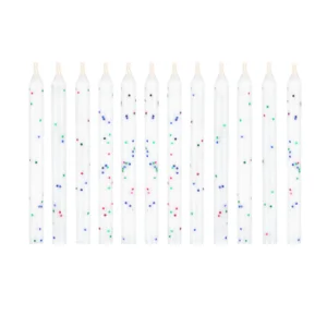 Świeczki urodzinowe niegasnące białe z kolorowym brokatem