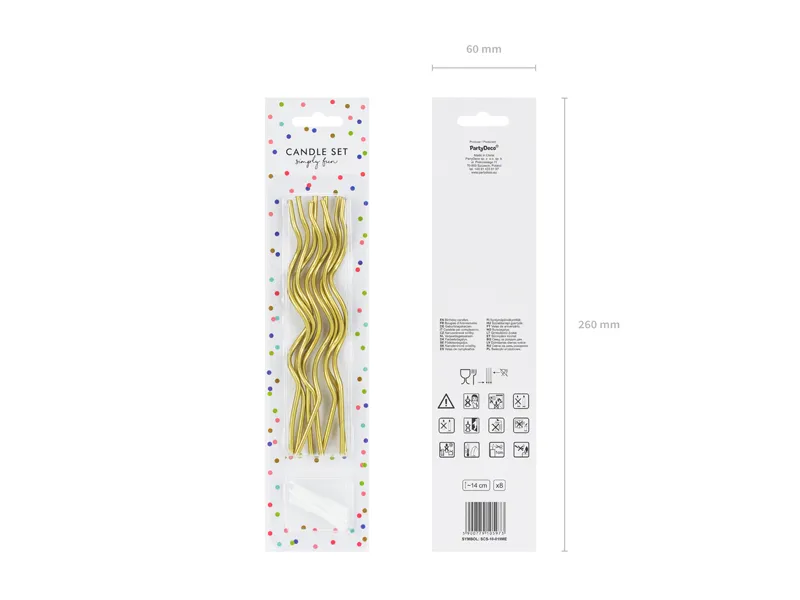 Świeczki urodzinowe zakręcone złote 14cm