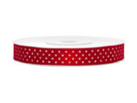 Tasiemka satynowa czerwona w kropki 12mm/25m