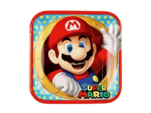 Talerzyki papierowe Super Mario kwadratowe 23 cm