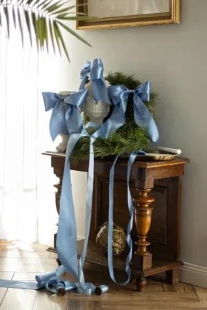 Tasiemka satynowa mglisty niebieski 100mm/25m 1