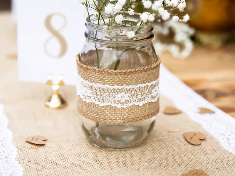 Taśma jutowa z koronką, 5x500 cm