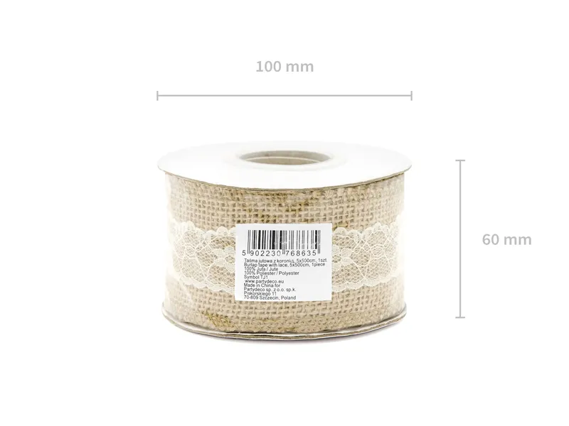 Taśma jutowa, z koronką 5x500cm