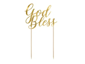 Topper na tort God Bless złoty 27.5 cm