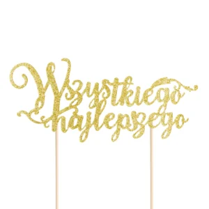 Topper na tort Wszystkiego najlepszego brokatowy złoty