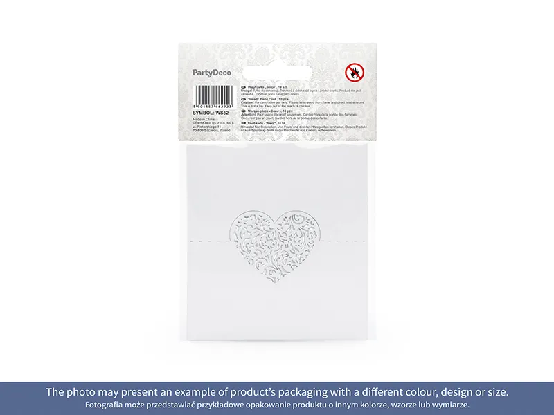 Wizytówki na stół Serce, 9 x 6.5 cm