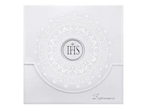 Zaproszenia komunijne z ornamentem biały