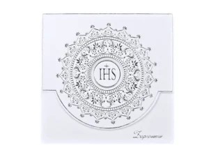 Zaproszenia komunijne z ornamentem srebrny