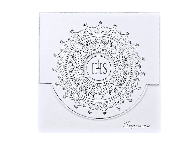 Zaproszenia komunijne z ornamentem srebrny