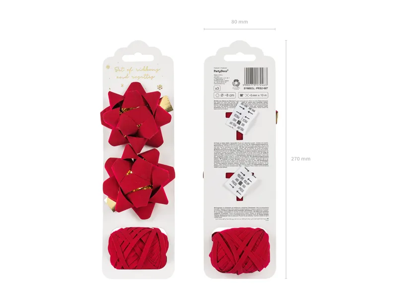 Zestaw welurowych wstążek i rozetek czerwony mix 3