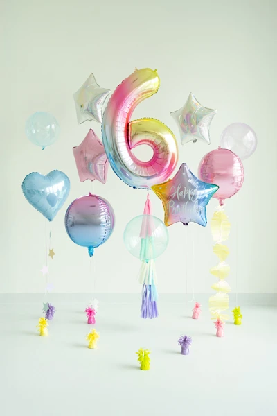 Balon foliowy Cyfra ''6'' 86cm pastelowy tęczowy