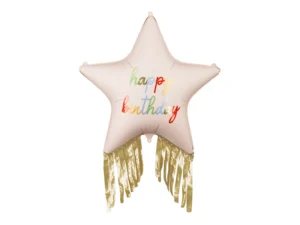 Balon foliowy Gwiazda z frędzlami Happy Birthday 72x72 cm