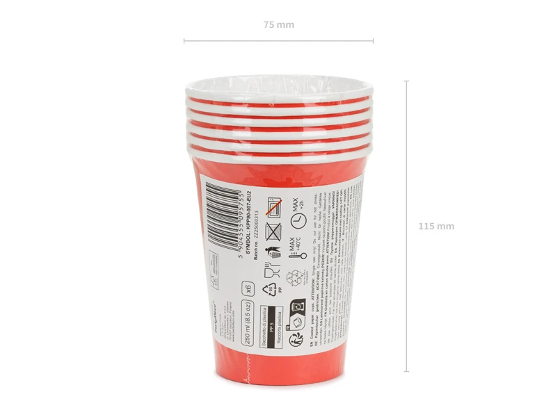 Kubeczki papierowe, czerwony, 250ml (1 op. 6 szt.) 5