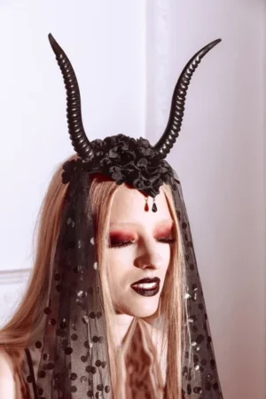 Opaska Rogi z tiulem, 30x76 cm, czarny 3