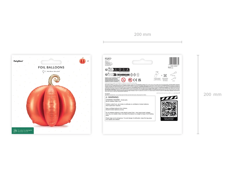Stojący balon foliowy Dynia 3D, 90x90 cm, pomarańczowy 4