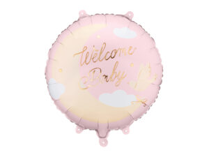 Balon foliowy pastylka Welcome Baby 35x35 cm jasnoróżowy