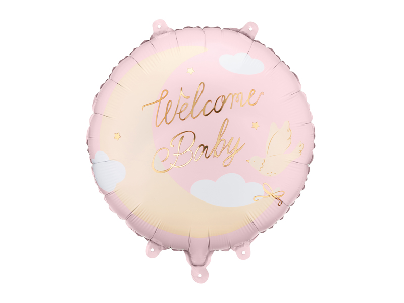 Balon foliowy pastylka Welcome Baby 35x35 cm jasnoróżowy