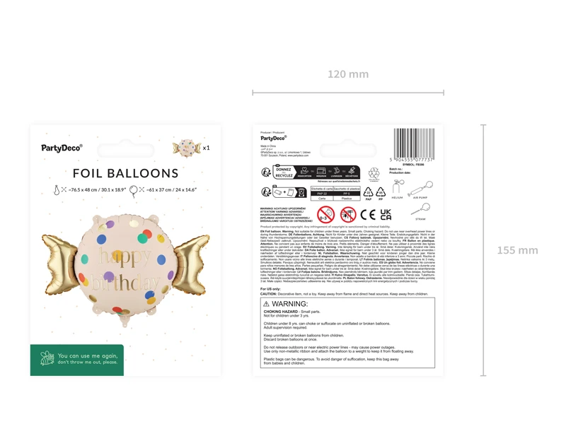 Balon foliowy Cukierek Happy Birthday, 61x37 cm