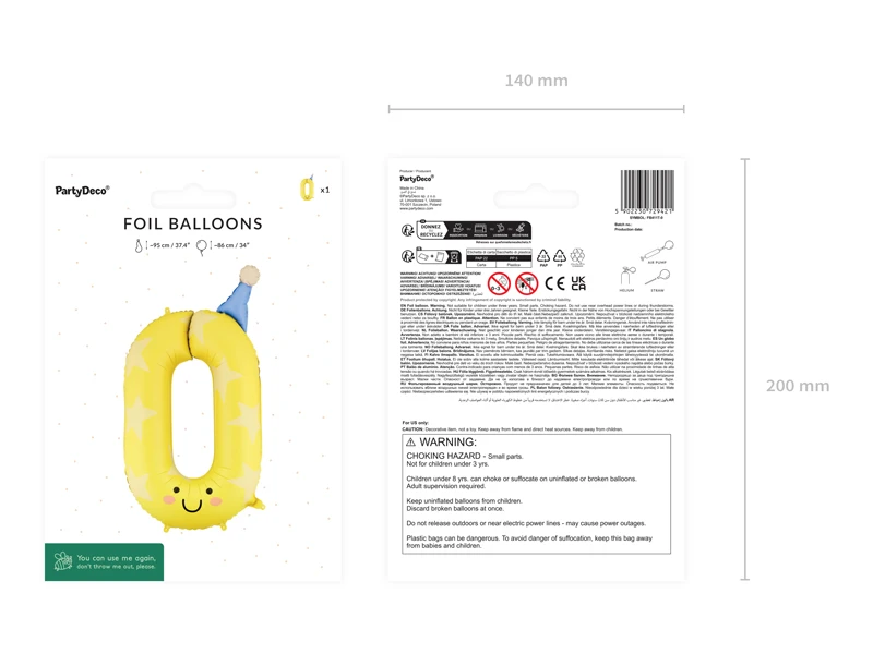 Balon foliowy Cyfra 0 86 cm, żółty