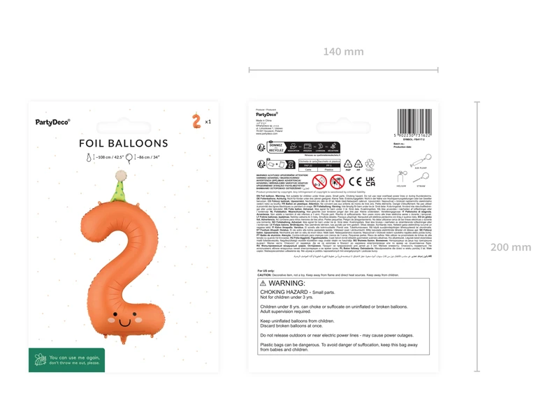 Balon foliowy Cyfra 2 86 cm, pomarańczowy