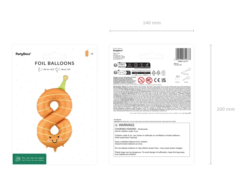 Balon foliowy Cyfra 8 86 cm, pomarańczowy
