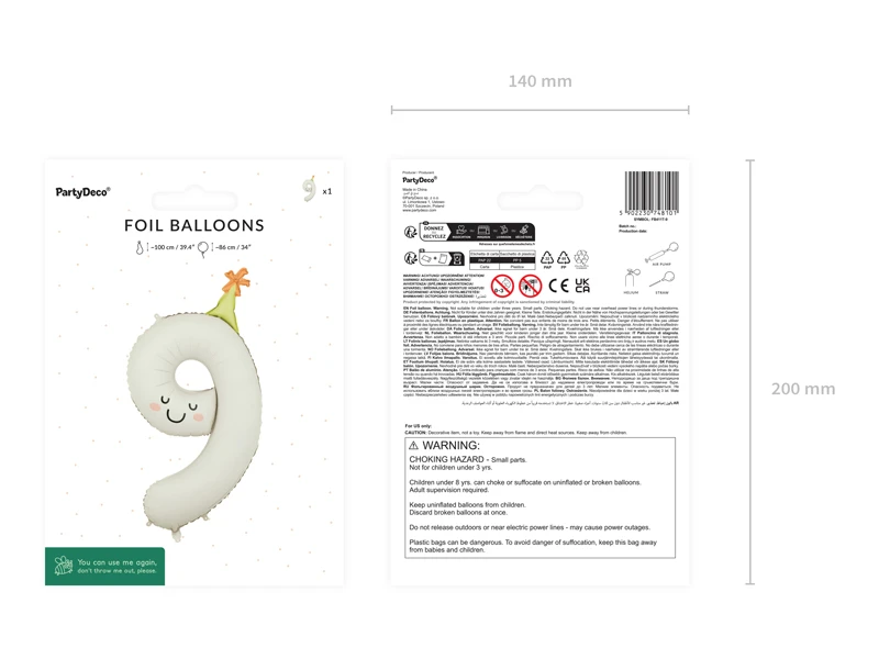 Balon foliowy Cyfra 9 86cm kremowy